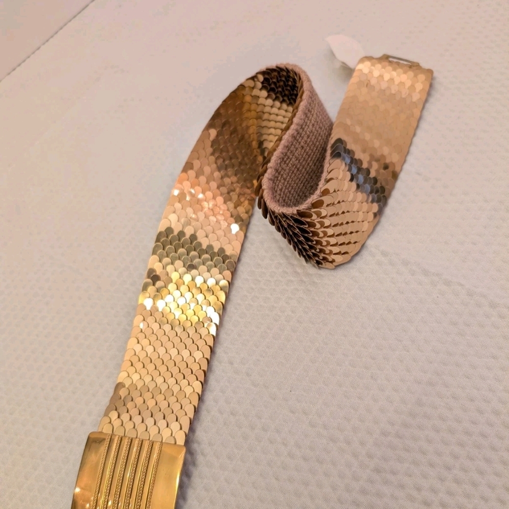 Vintage gold fish Scale Elastic Belt 20 -30 Inches Unique Vintage Item